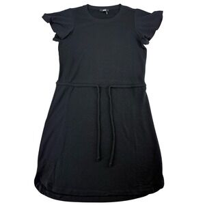 Paige Black Flutter Sleeve Drawstring Waist Knit Dress XS Short Sleeve Mini
